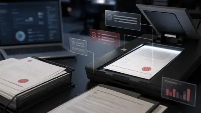 Ilustrasi profesional cek e meterai asli pada dokumen PDF kontrak korporat