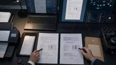 Meja pemeriksaan forensik menampilkan laptop dan dokumen korporat ber-e-meterai sebagai bukti digital
