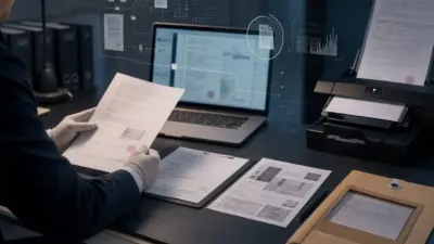Meja kerja forensik menganalisis e-meterai dan dokumen digital dengan laptop dan dokumen hukum