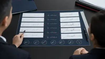 Ilustrasi ahli forensik melakukan uji keaslian tanda tangan pada dokumen hukum